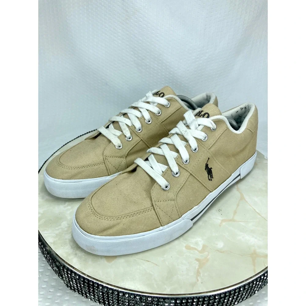 Polo Ralph Lauren Humberto Canvas Shoes Mens 11.5 Tan Low Top Comfort Sneakers
